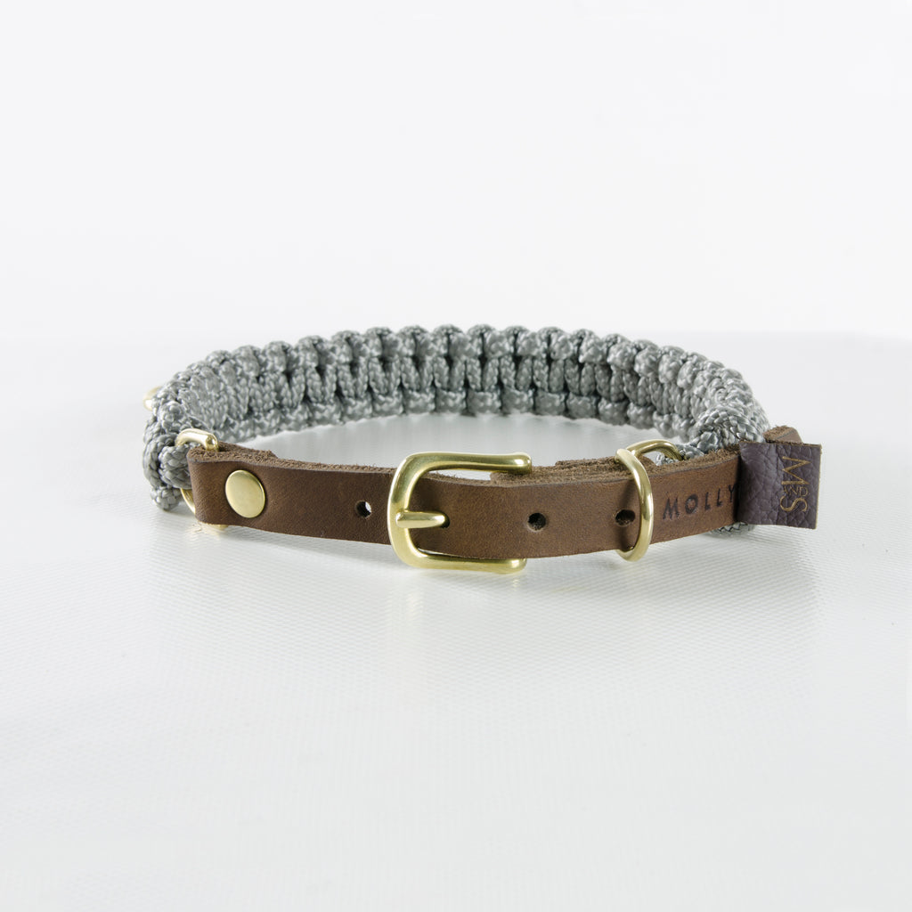 Touch of Leather Dog Collar - Grey - Barker & Bones