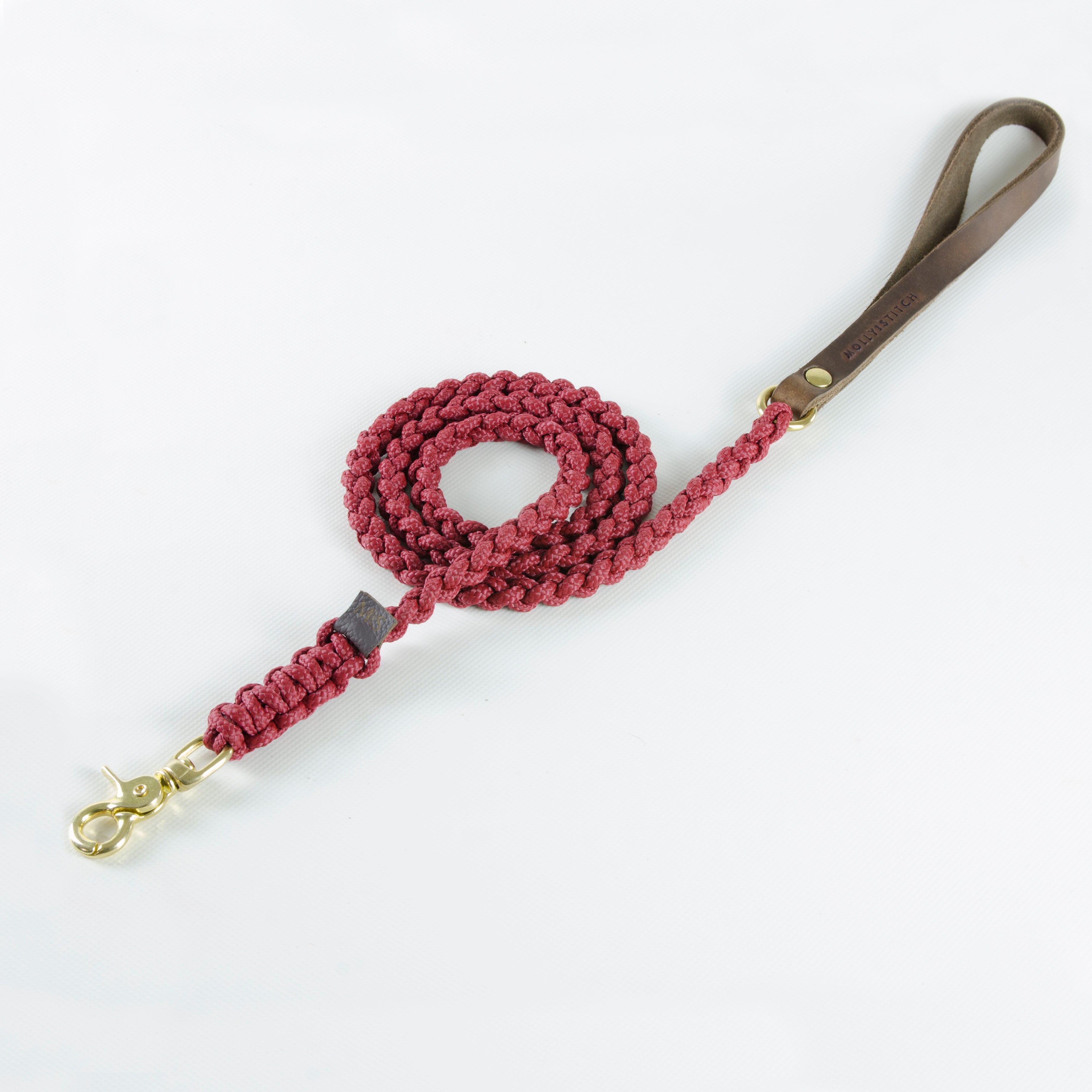 Touch of Leather Dog Leash - Redwine - Barker & Bones